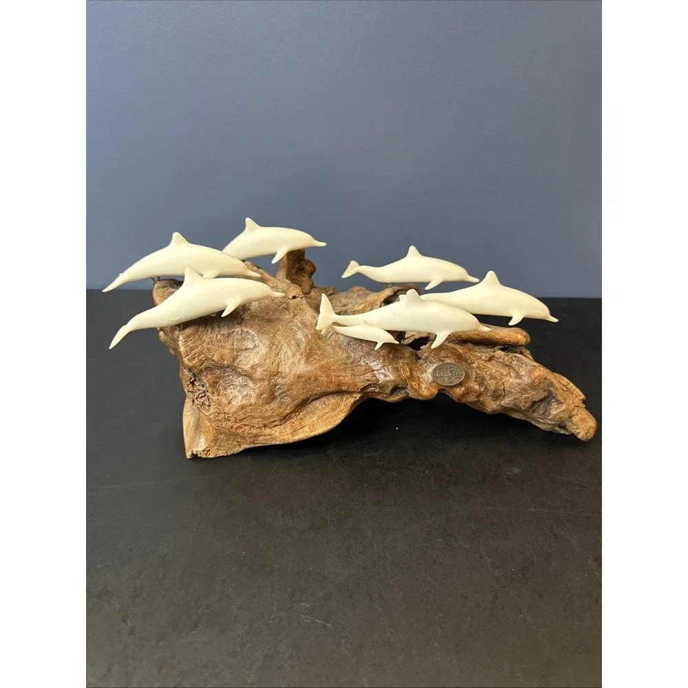 John Perry Pod Of‎ 7 Dolphins On Wood.